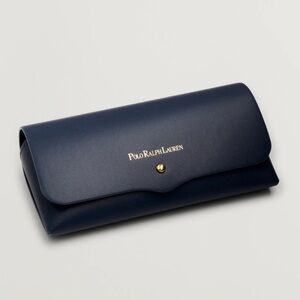 NWT Polo Ralph Lauren Navy Unisex Leather Glasses Case With Box And Cloth